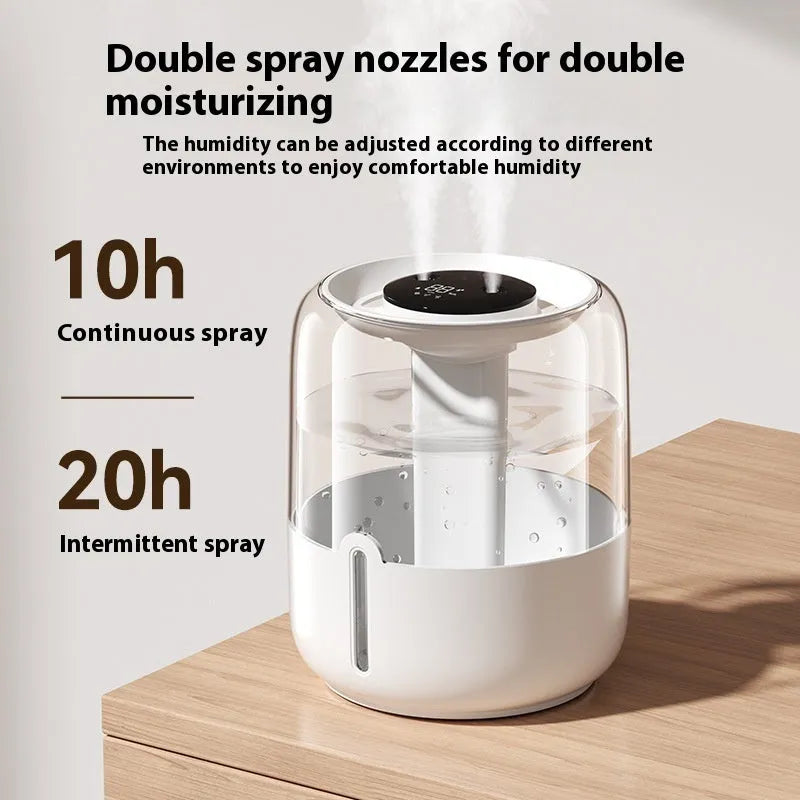 Beige round large capacity USB household humidifier with display and night light