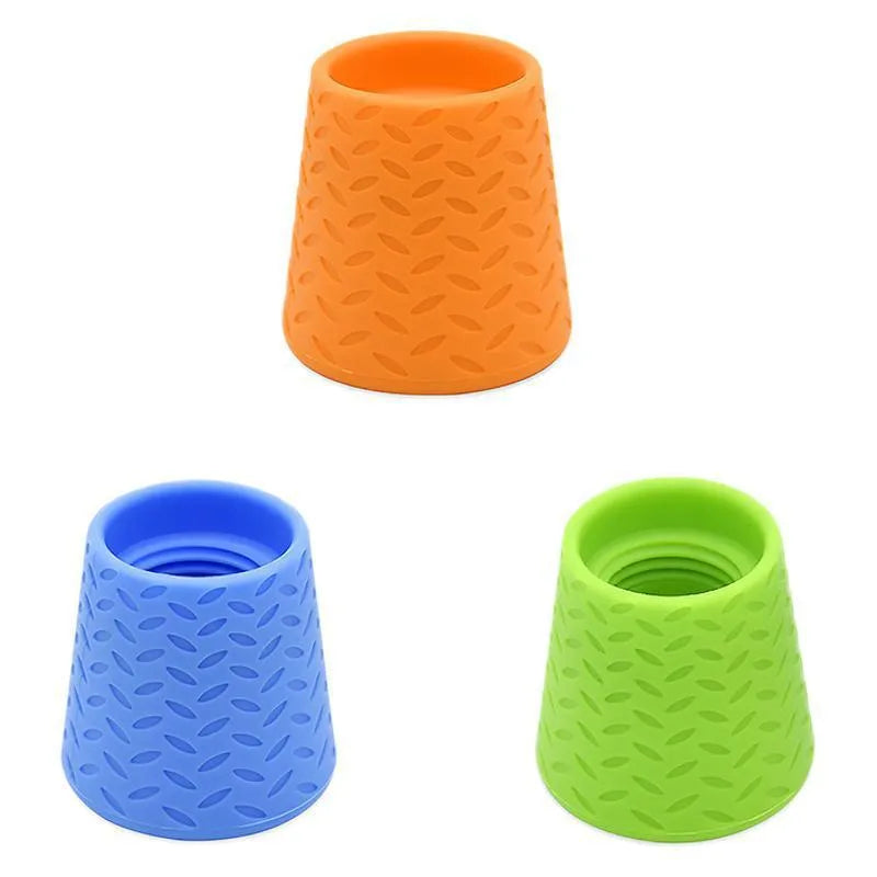Silicone pet shower head in blue, green, and orange colours for portable dog and cat bathing