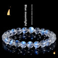 Natural cream body blue moonlight crystal bracelet with matte finish on a wrist.