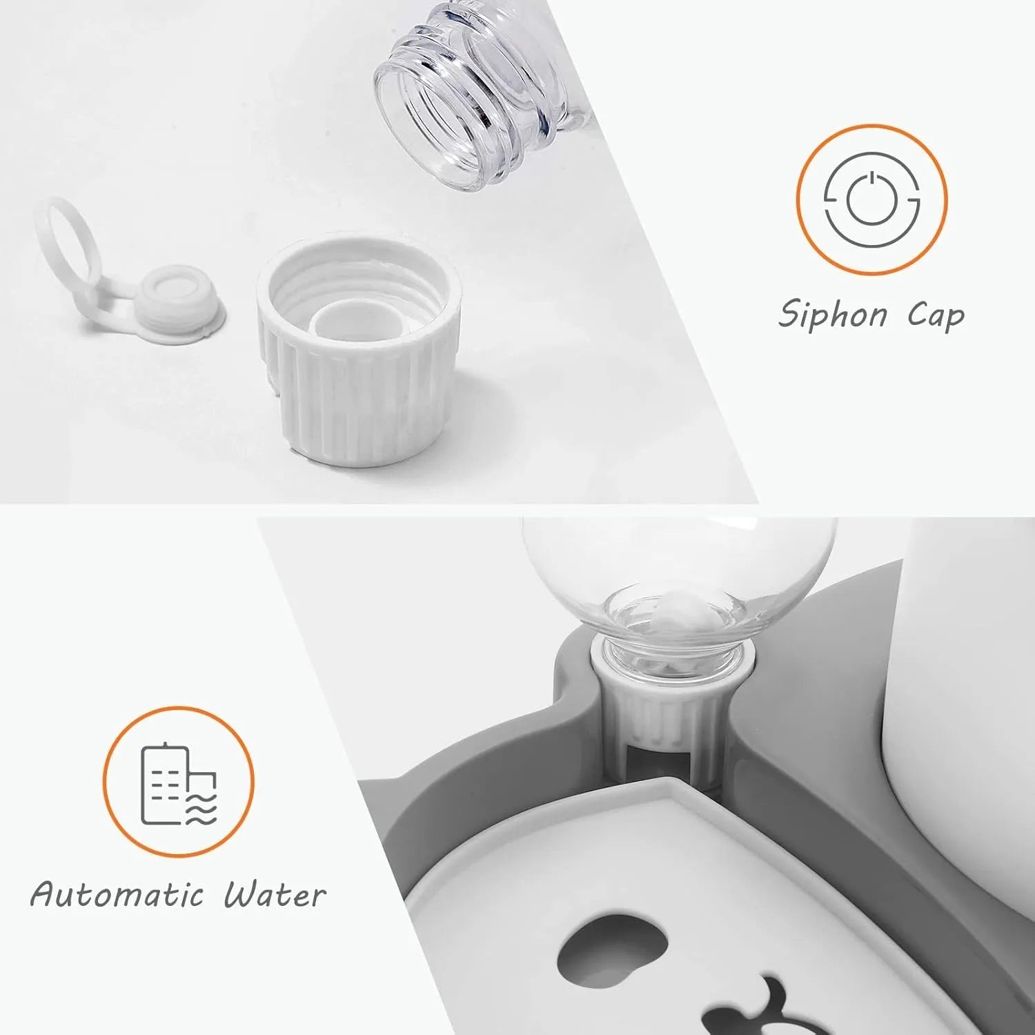Raised cat bowl set with automatic water dispenser bottle in panda design
