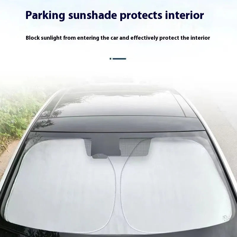 Titanium silver aluminium foil car sunshade showing reflective surface and rectangular shape