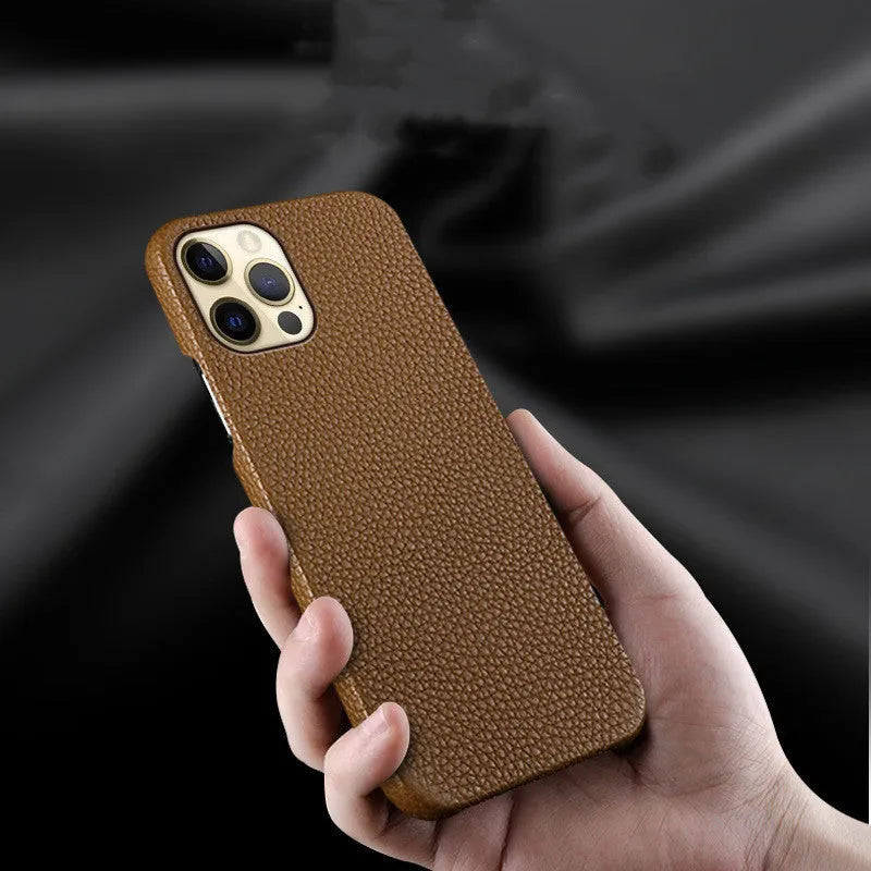 Genuine leather protective phone case for Apple iPhone in brown with anti-drop design