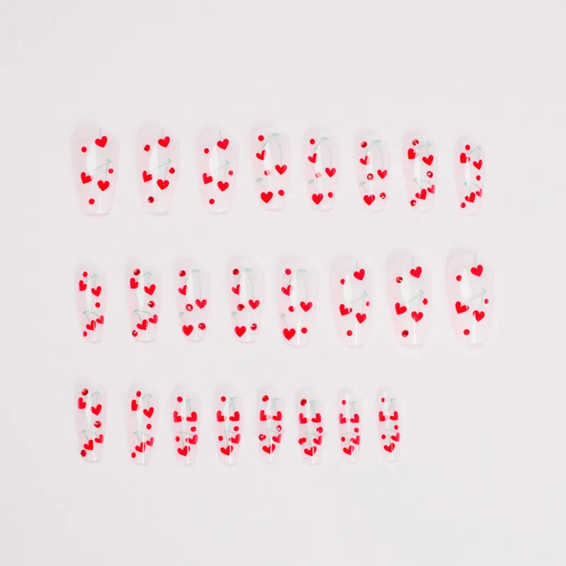 French love heart red diamond cherry nail armour sheets with glue for manicure decoration