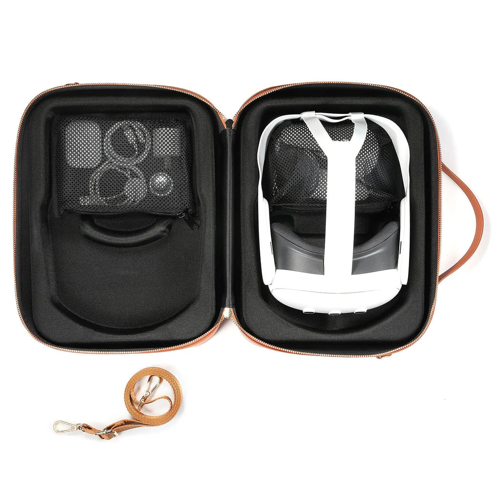 Black superfiber MR glasses storage box showing internal dimensions for head-mounted equipment.