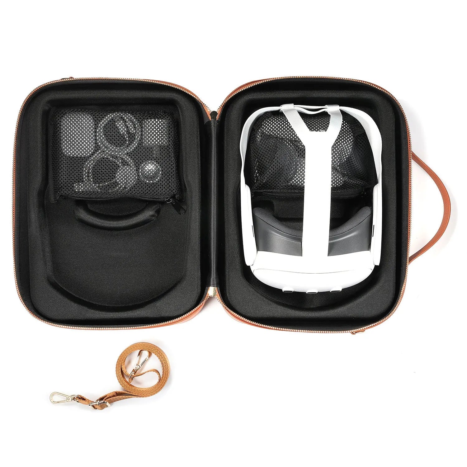 Black superfiber MR glasses storage box showing internal dimensions for head-mounted equipment.
