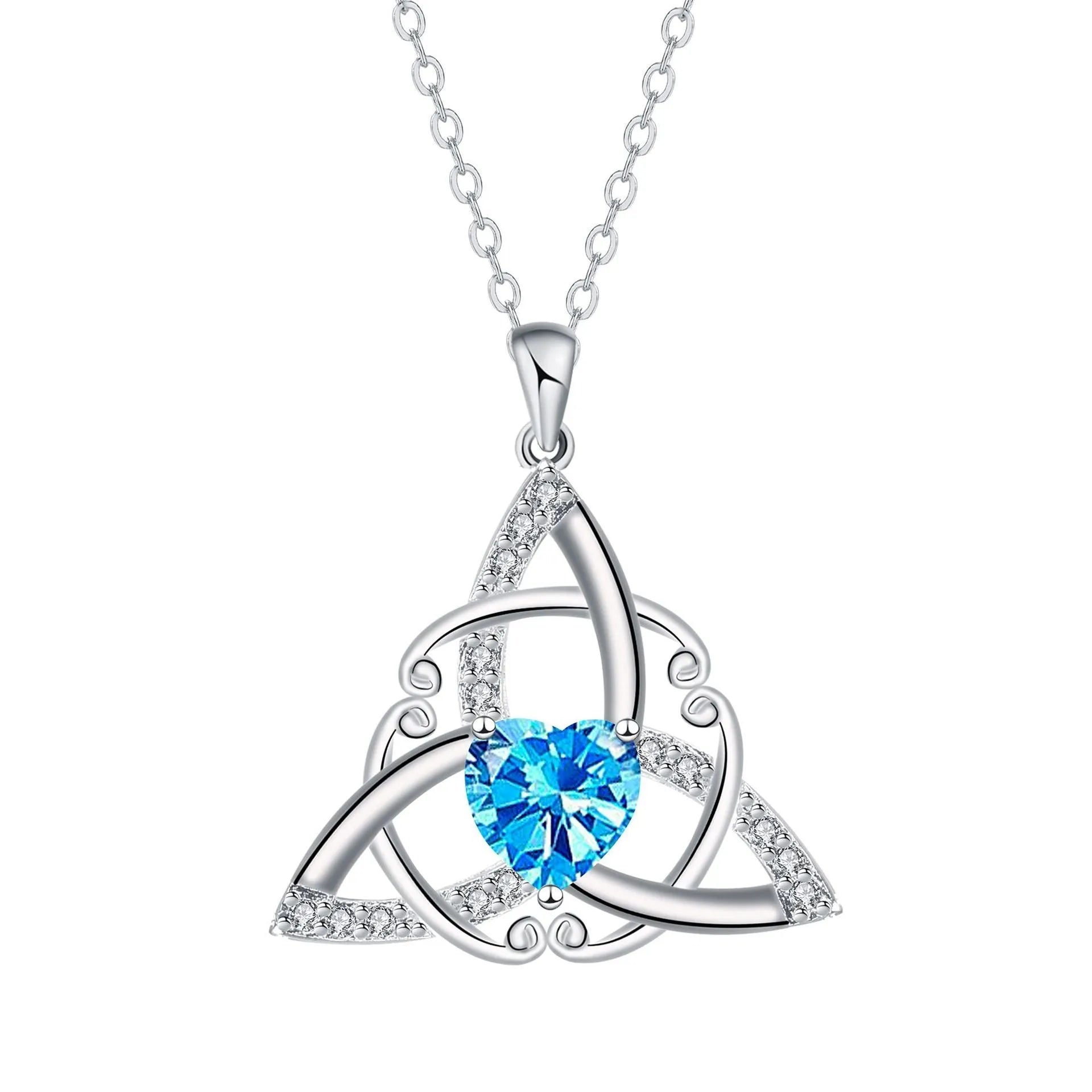 Women's Celtic knot necklace with geometric copper pendant in choice of four electroplated colours.