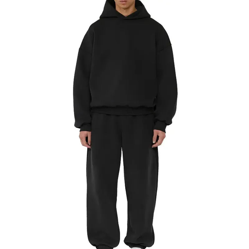 Men's solid colour fleece-lined cotton hoodie sweater with a wool lining and pullover design.