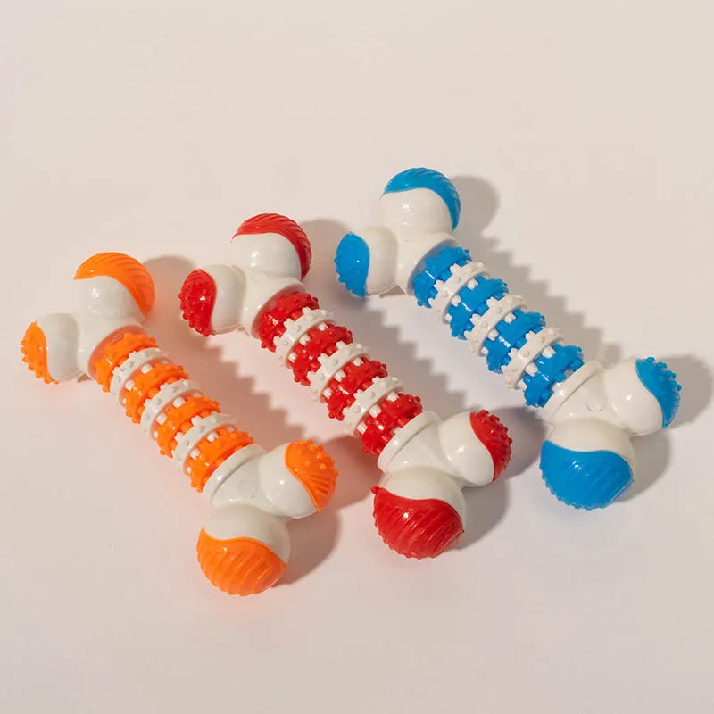 Blue bone-shaped interactive dog toy with treat holder for small breed puppies