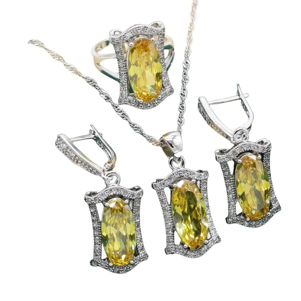 Women's anti-allergy zircon jewellery set with snake bone chain necklace, earrings, ring, and bracelet in yellow gold tone.