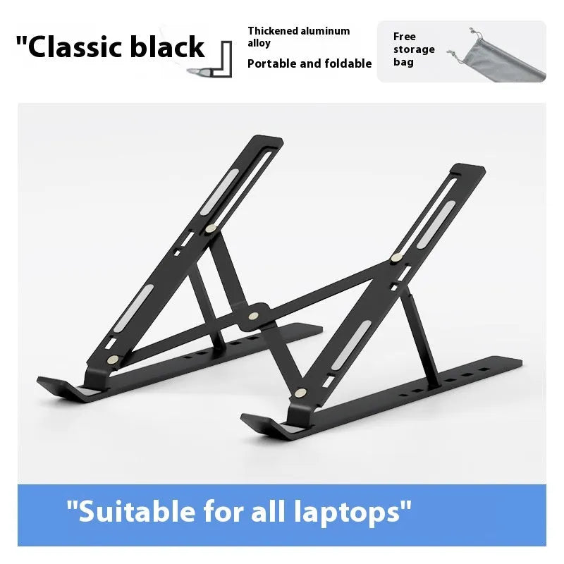 Black aluminium laptop cooling stand folded with silicone surface for 16-18 inch devices