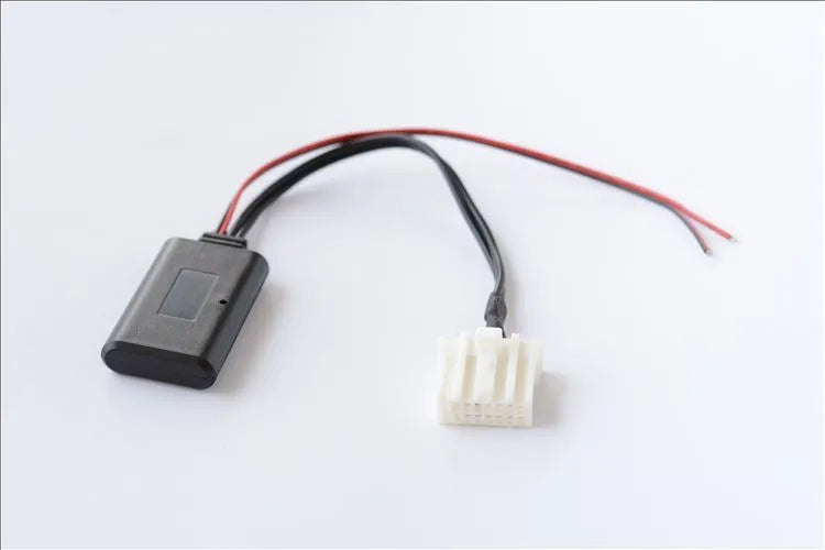 Black Bluetooth audio cable for Mazda cars with AUX connector and JieRui-BT 5908 chip.