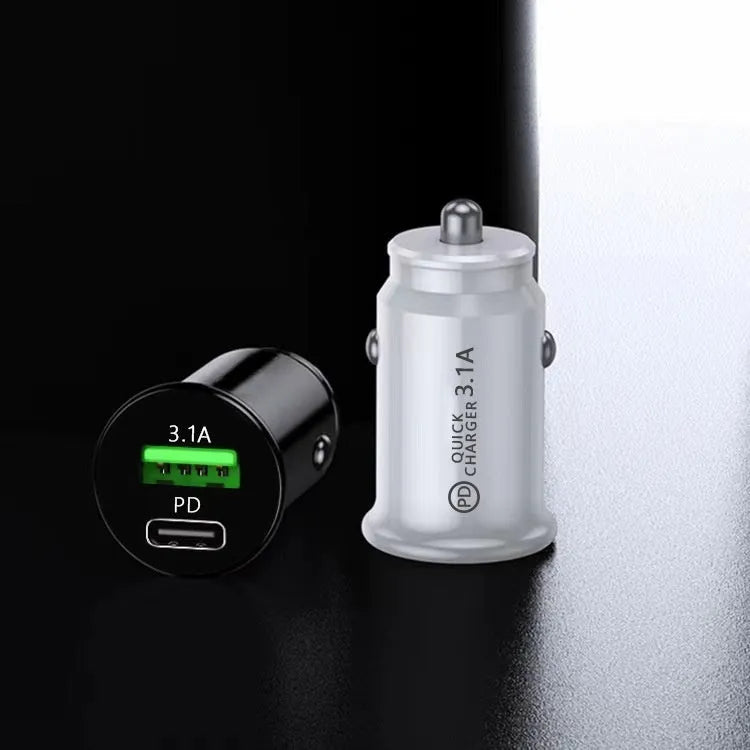 Dual port USB car charger converter in black with bare metal ports for 12V 24V vehicles