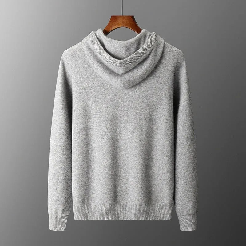 Men's light grey cashmere hooded sweatshirt and trousers two-piece set