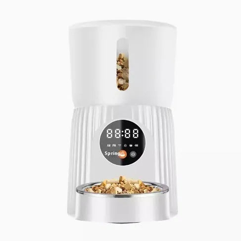 Automatic pet feeder with remote control for timed quantitative feeding in black or white colour