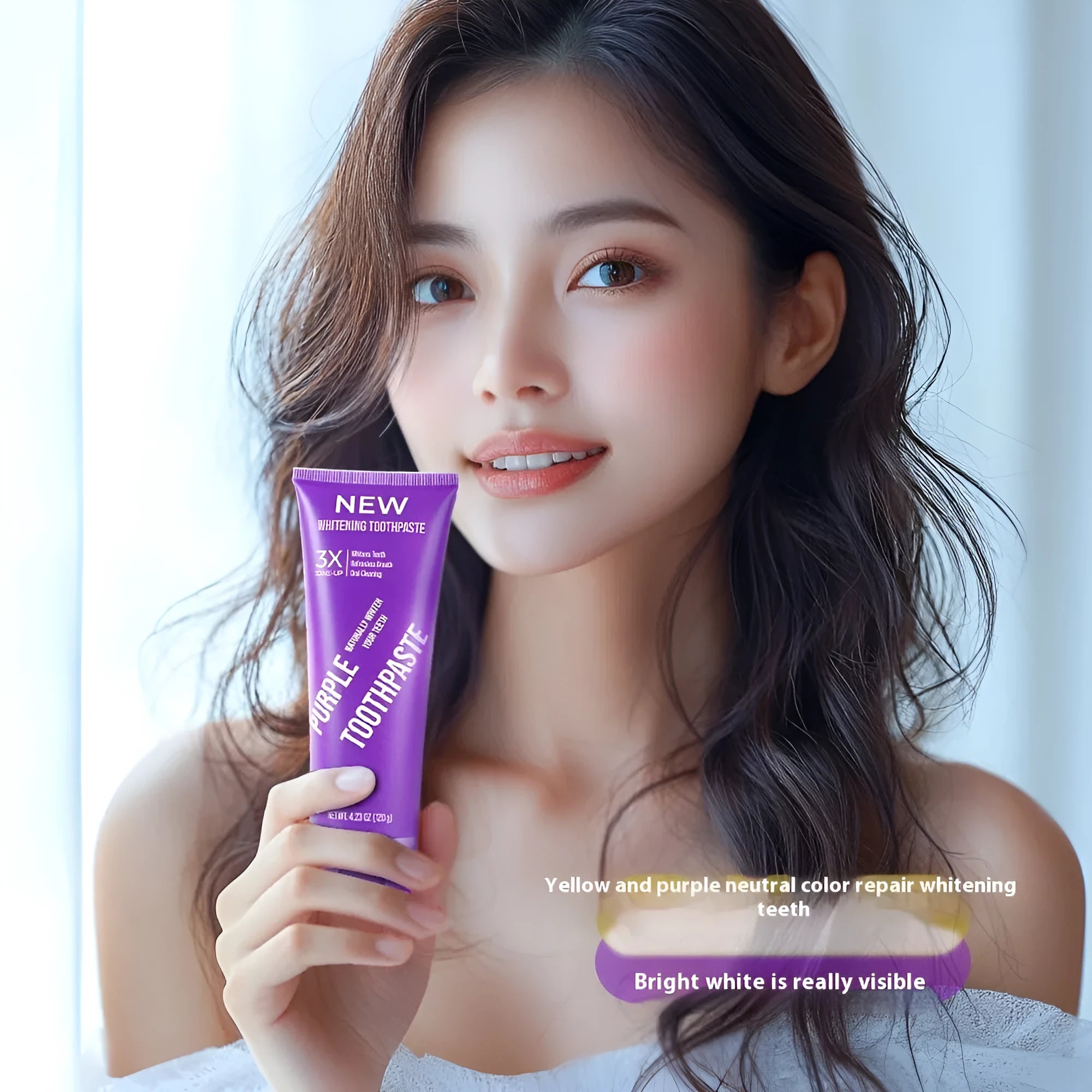 Purple whitening toothpaste in 120g tube for adult dental stain removal