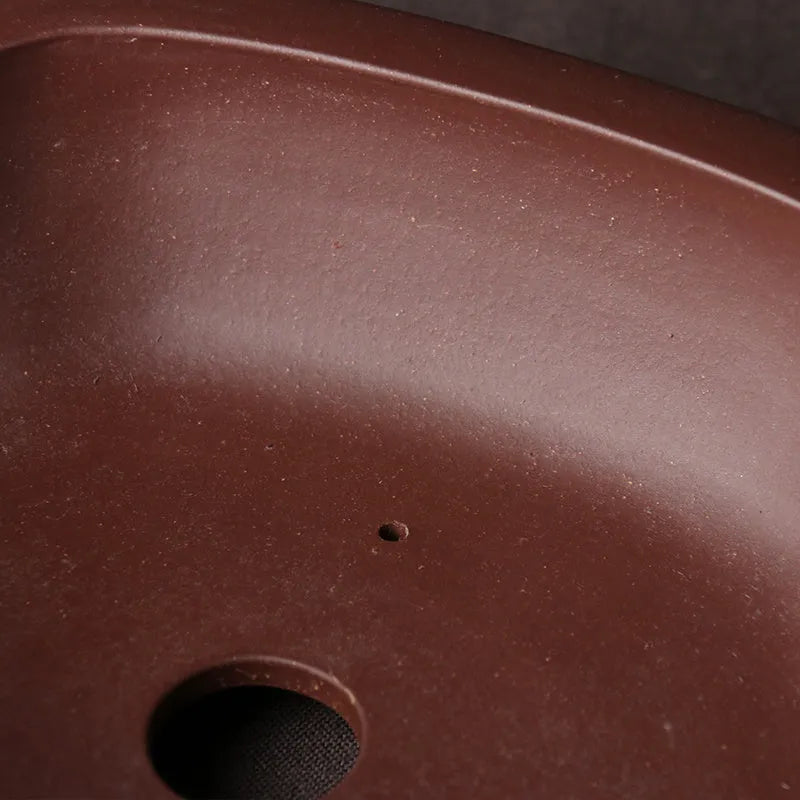Handmade purple clay bonsai basin in classical plain Chinese style, measuring 25x20x7cm