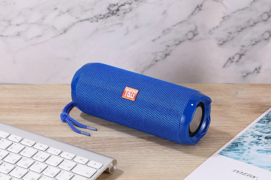 Fabric-covered portable Bluetooth speaker with card holder in multiple colour options