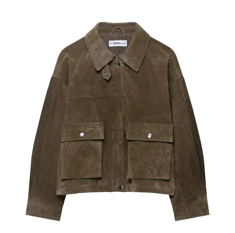 Women's casual jacket in PU fabric, Japanese-Korean style, shown in picture colour.