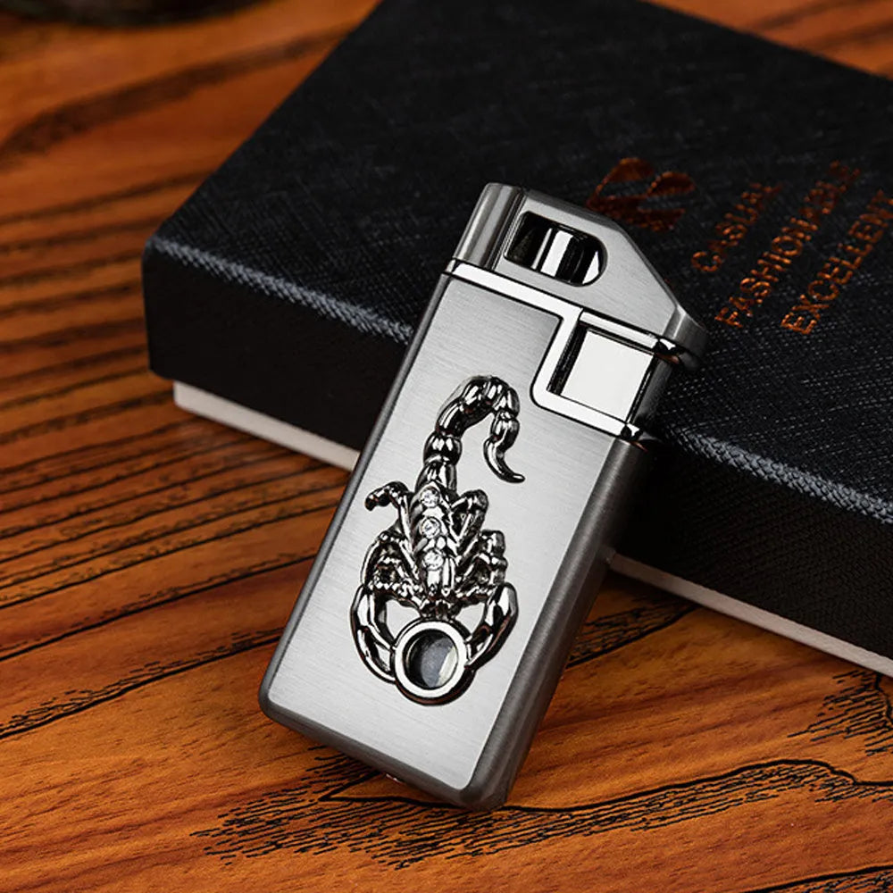 Scorpion chip gas lighter model F284 in gold with metal housing and compact 65mm size