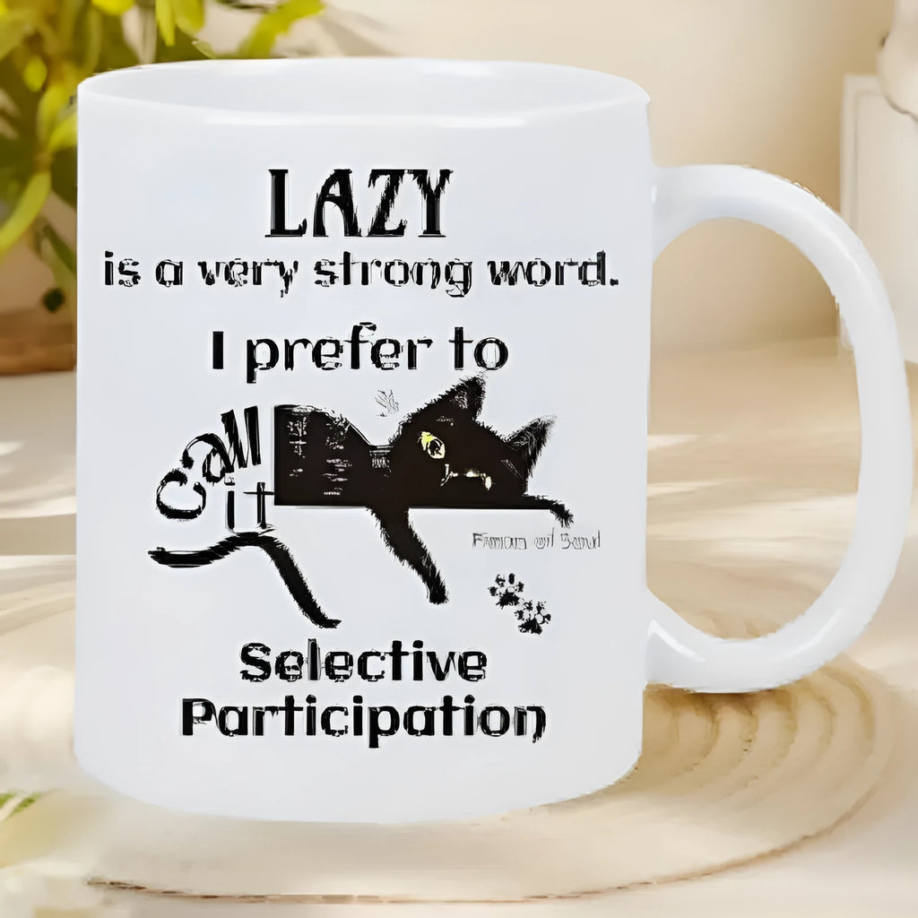 Creative 11oz ceramic mug with a thermally transferred picture-style design on its surface.