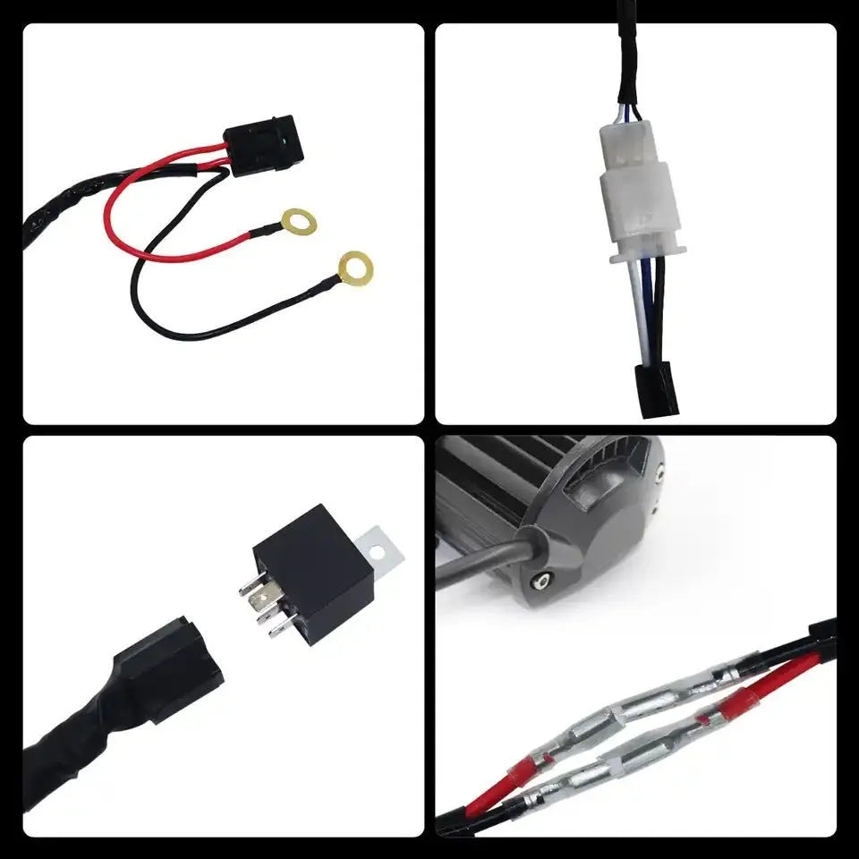 LED work light wiring harness with silicone insulation, 2 metre length, for vehicle roof spotlight installation