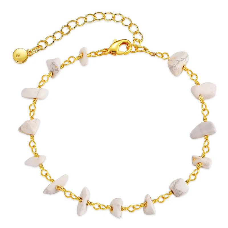 Women's 18K copper bracelet with irregular natural gravel turquoise design and crystal elements in geometry shape