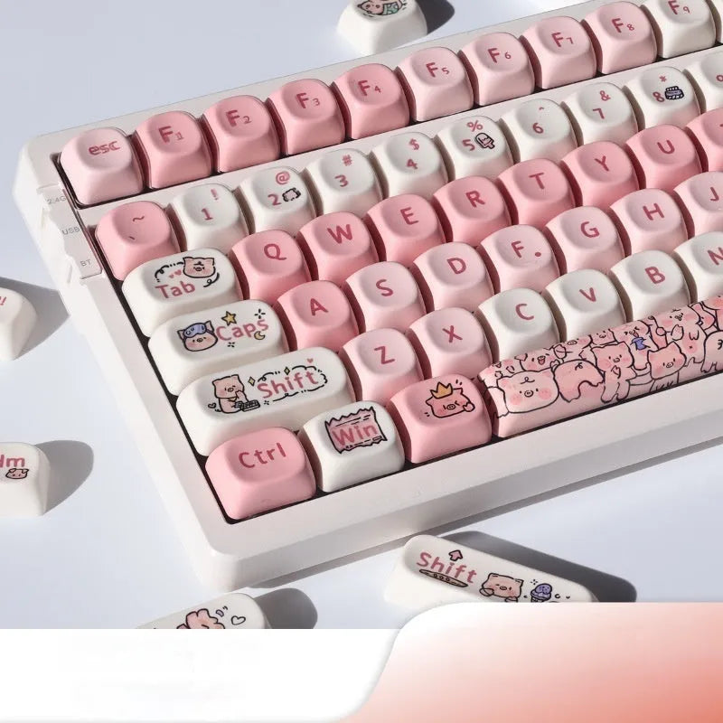 Pink PBT key cap with fragrant pig character design for mechanical keyboards