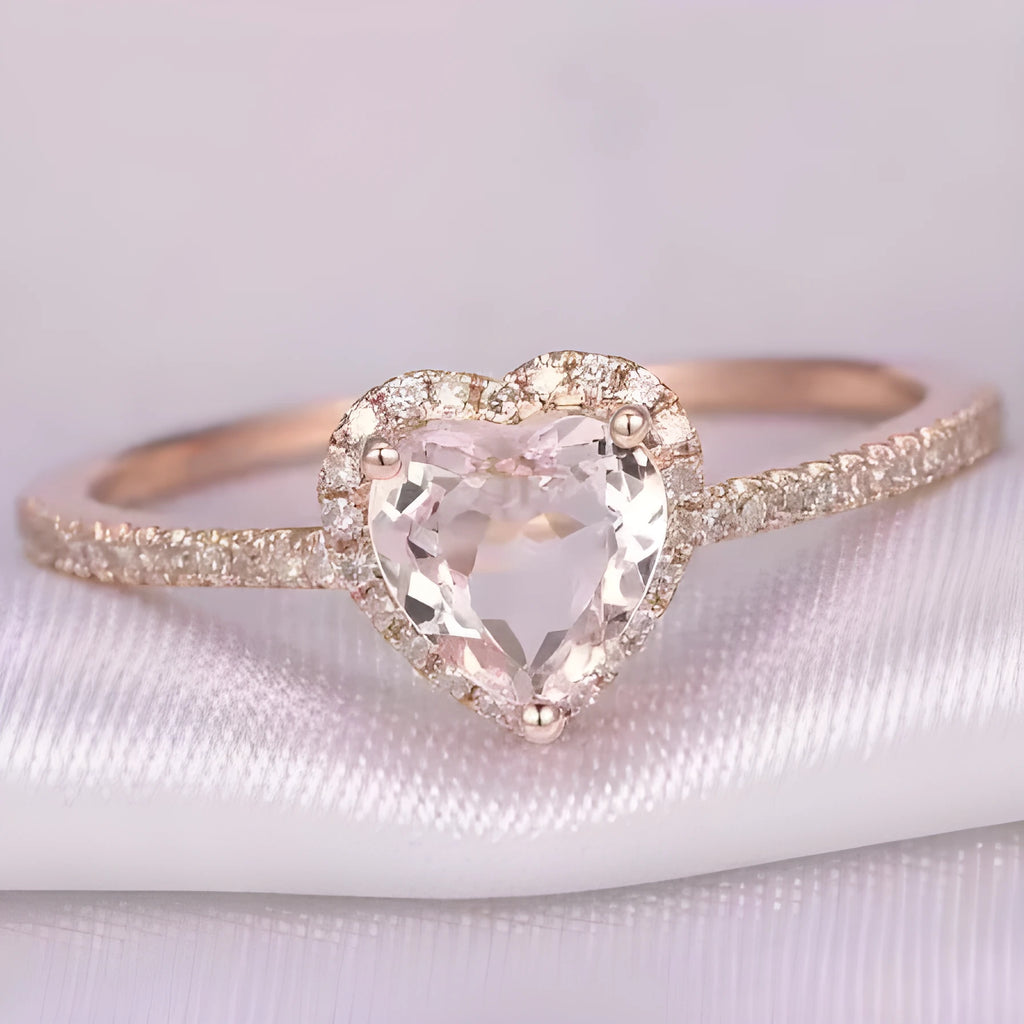 Women's heart-shaped crystal wedding ring in rose gold or silvery electroplated finish