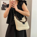 Large knitted tote beach bag with contrast stitching, urban simplicity style, black colour, crossbody strap