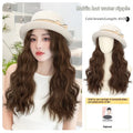 Hat wig with curly long hair in cold brown water ripple colour, high temperature fibre, summer style accessory for women
