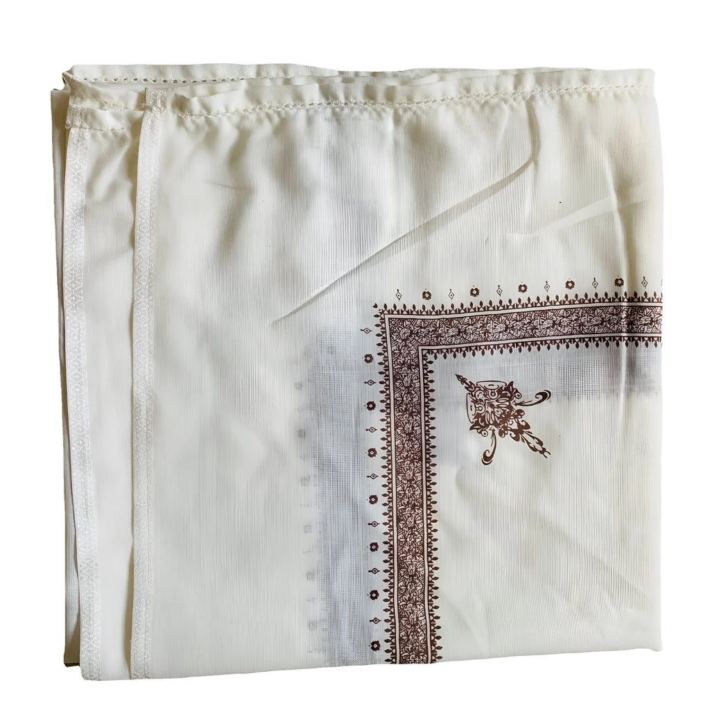 Printed square scarf in coffee colour on adult man, 138x138cm polyester fabric