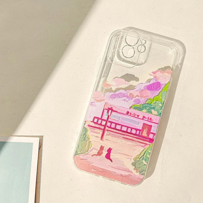 Soft silicone mobile phone case with colourful cartoon two cat design for iPhone models