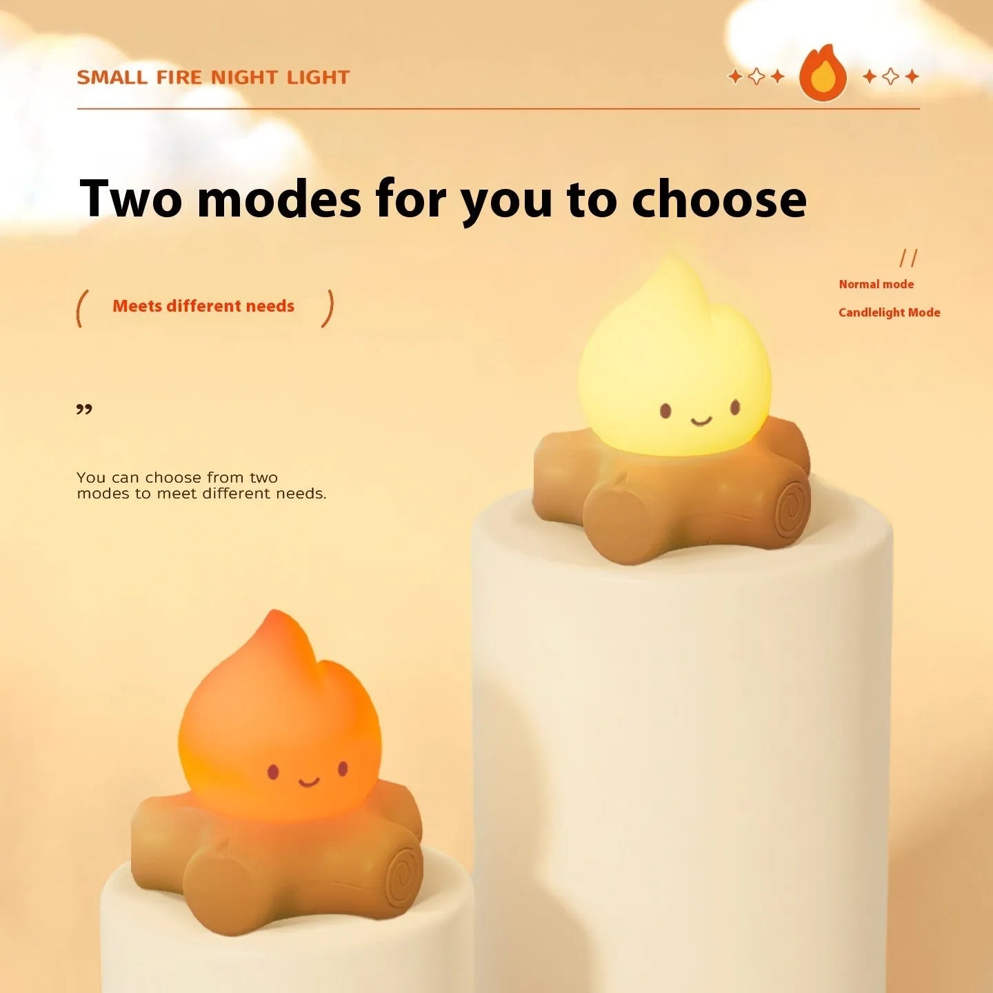Silicone small fire pile cartoon night light with ABS shade showing yellow illumination