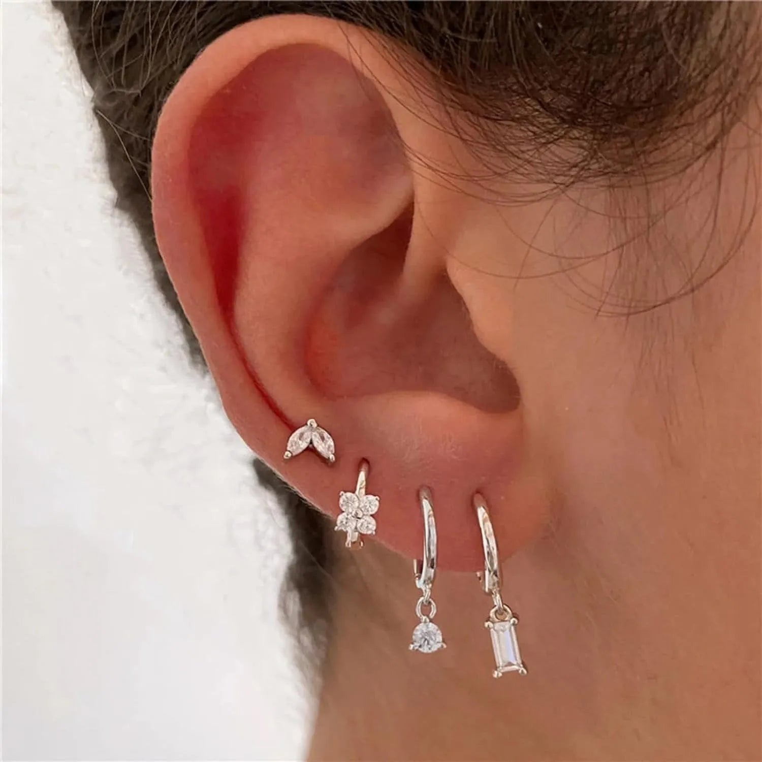 Copper plating geometric square earrings set for women in gold or silver finish with zircon detailing