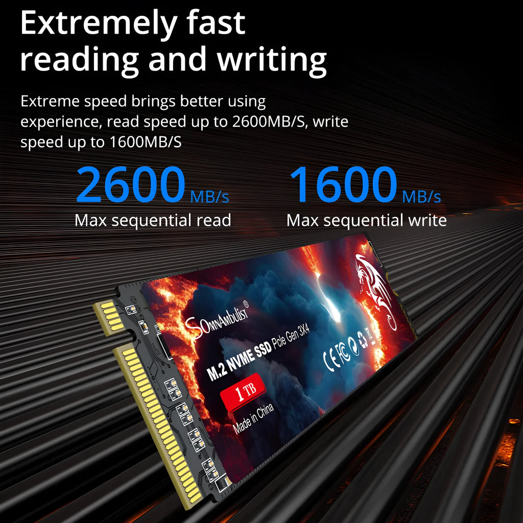 M.2 Solid State Drive for desktop computers showing compact 80mm by 22mm form factor.