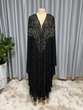 Purple Muslim-style chiffon cape shawl with rhinestone beading detail, showing sheer fabric and 135-175cm length