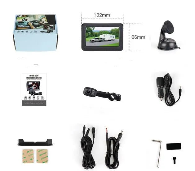 5-inch AHD high-definition car baby monitor with infrared night vision camera and mounting bracket