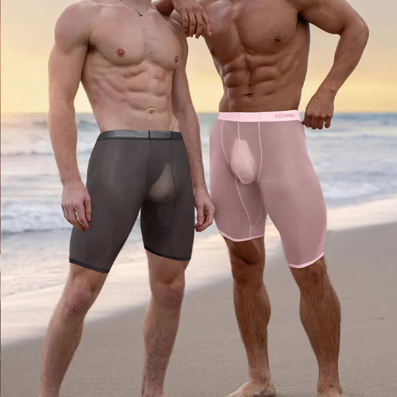 Men's seamless mesh shorts in solid colour with hip-lifting construction