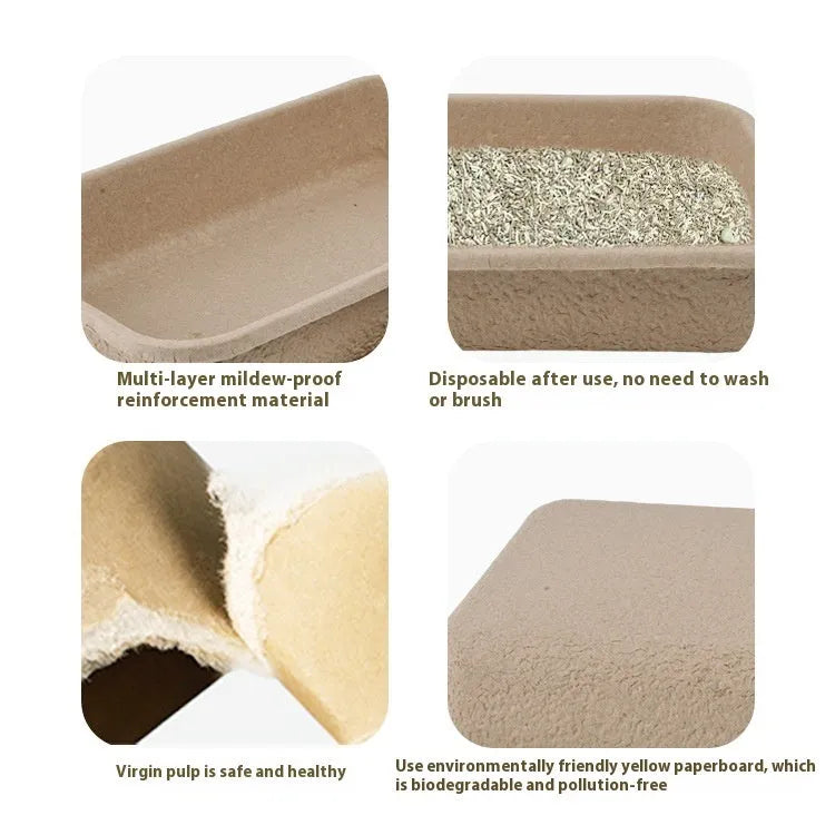 Brown disposable waterproof cat litter box showing three size options for small to medium cats
