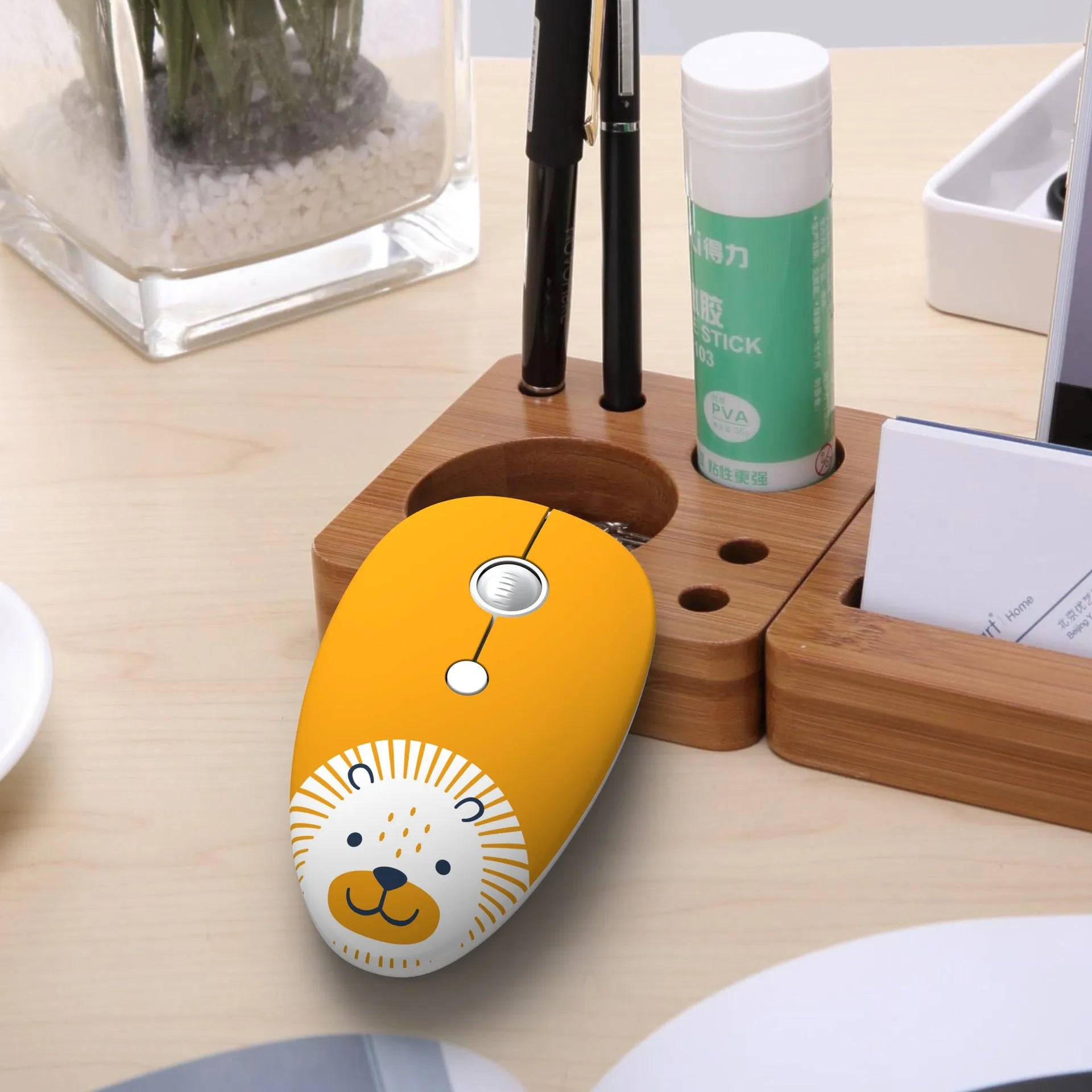 Cartoon animal wireless mouse showing blue rabbit design with compact 10.55cm size for laptop use