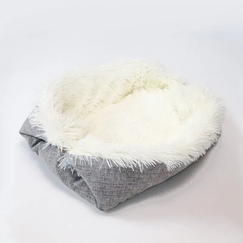 Self-heating pet blanket nest 61x51cm gray with long plush hair and black non-slip bottom