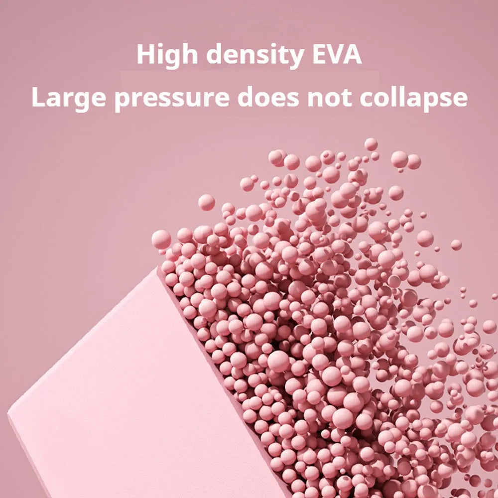 Blue high-density EVA foam yoga block with hexagonal ridges, measuring 23cm long