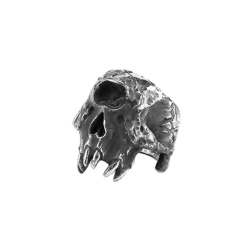 Alloy ring with a one-eyed skull design in a retro hip hop punk style.