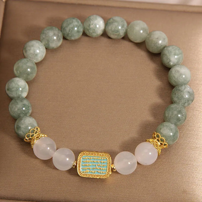 Natural oil green emerald crystal bracelet for women with five scriptures design elements