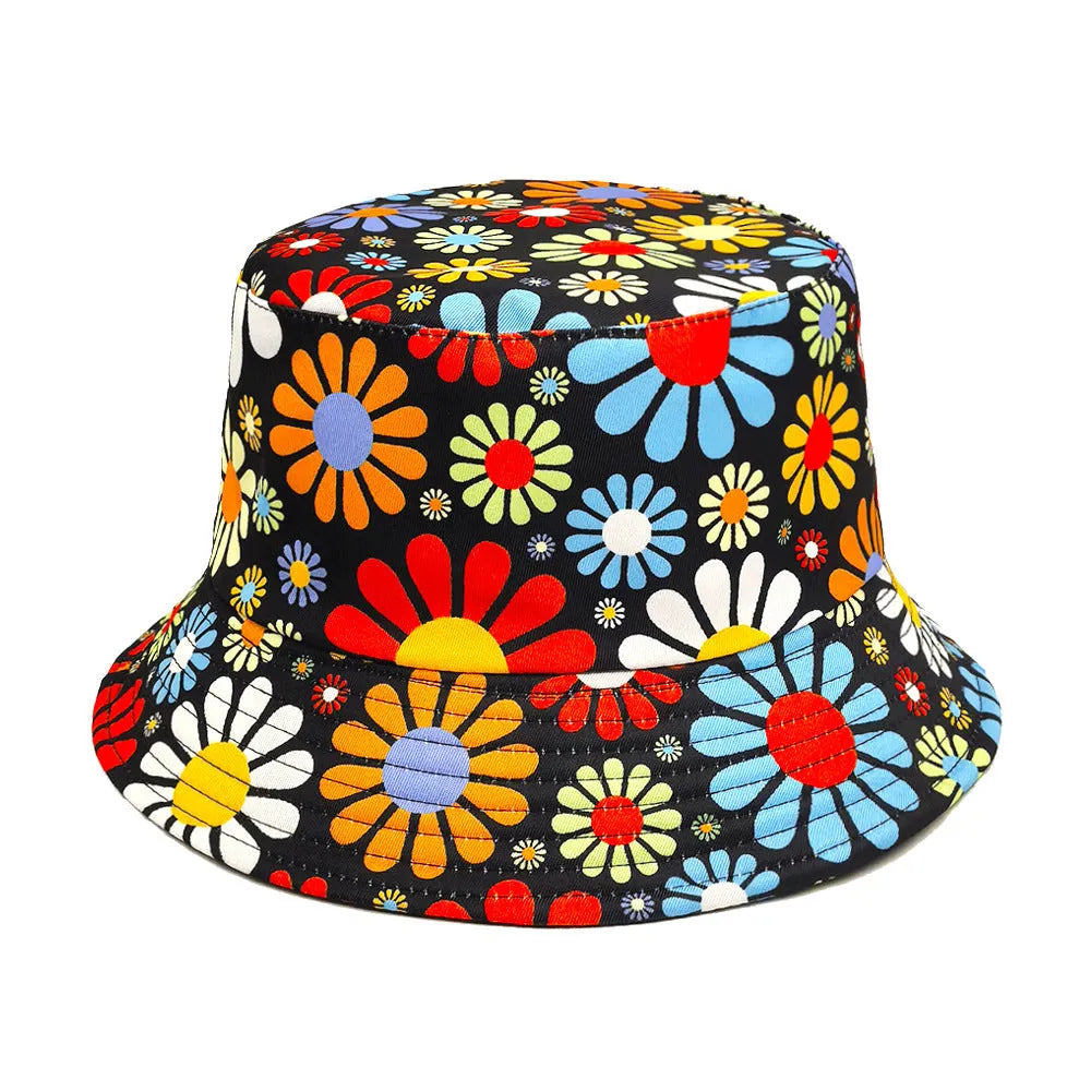 Colourful floral polyester bucket hat with dome crown style for sun protection