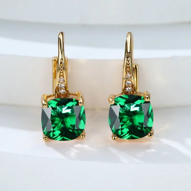 Square geometric ear clips with colourful moissanite inlays and electroplated gold finish