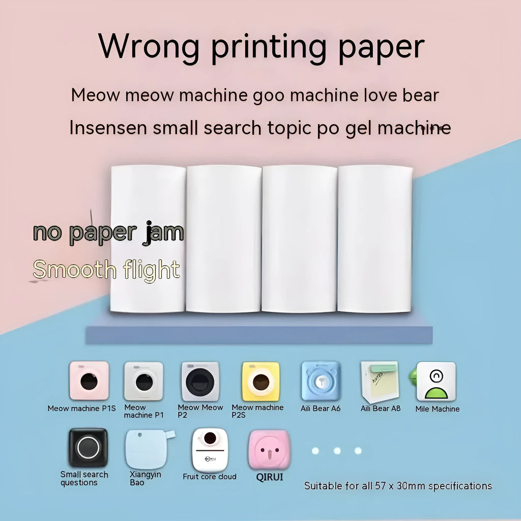 57x30mm thermal printing paper rolls in pink, yellow, and blue for wrong question books