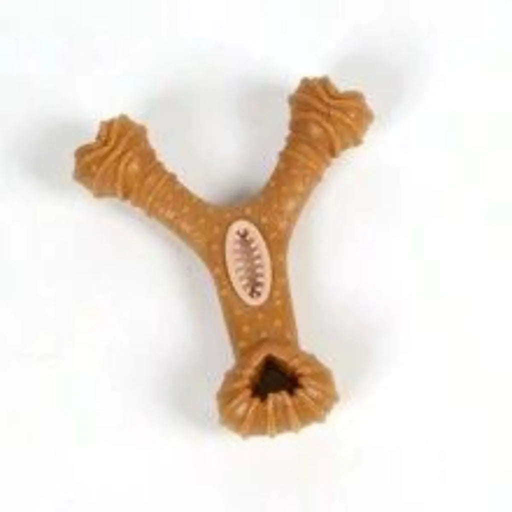 Durable rubber dog chew toy bone for teeth cleaning in 8-shape and Y-shape designs