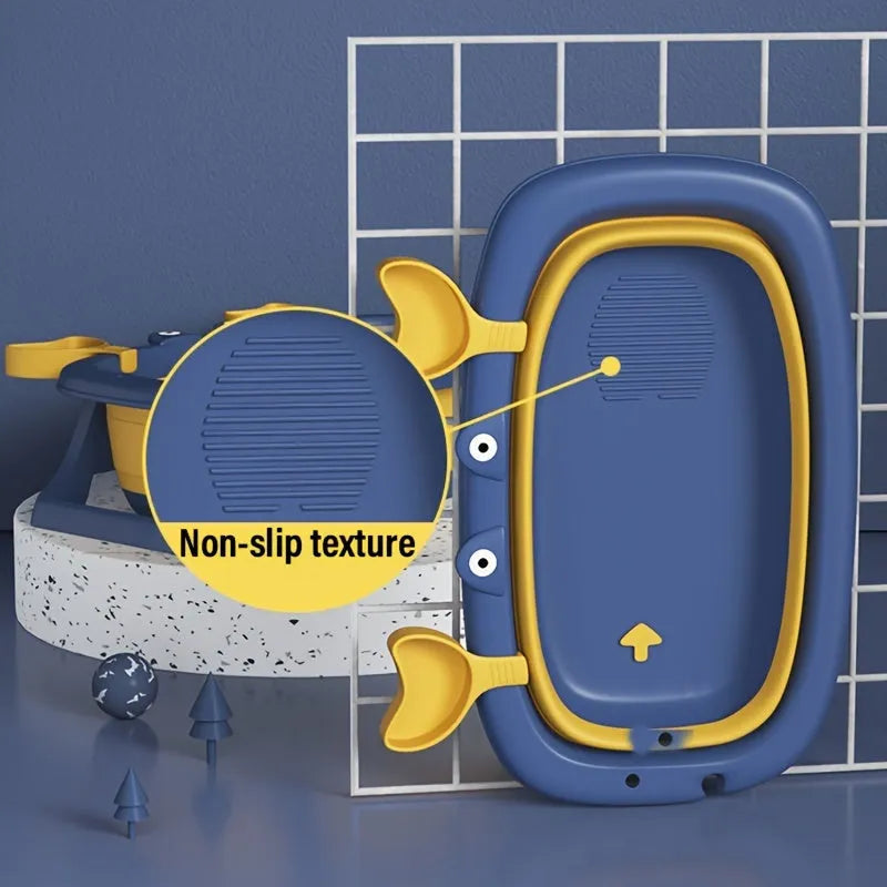 Blue foldable portable pet tub for washing a small dog or cat.