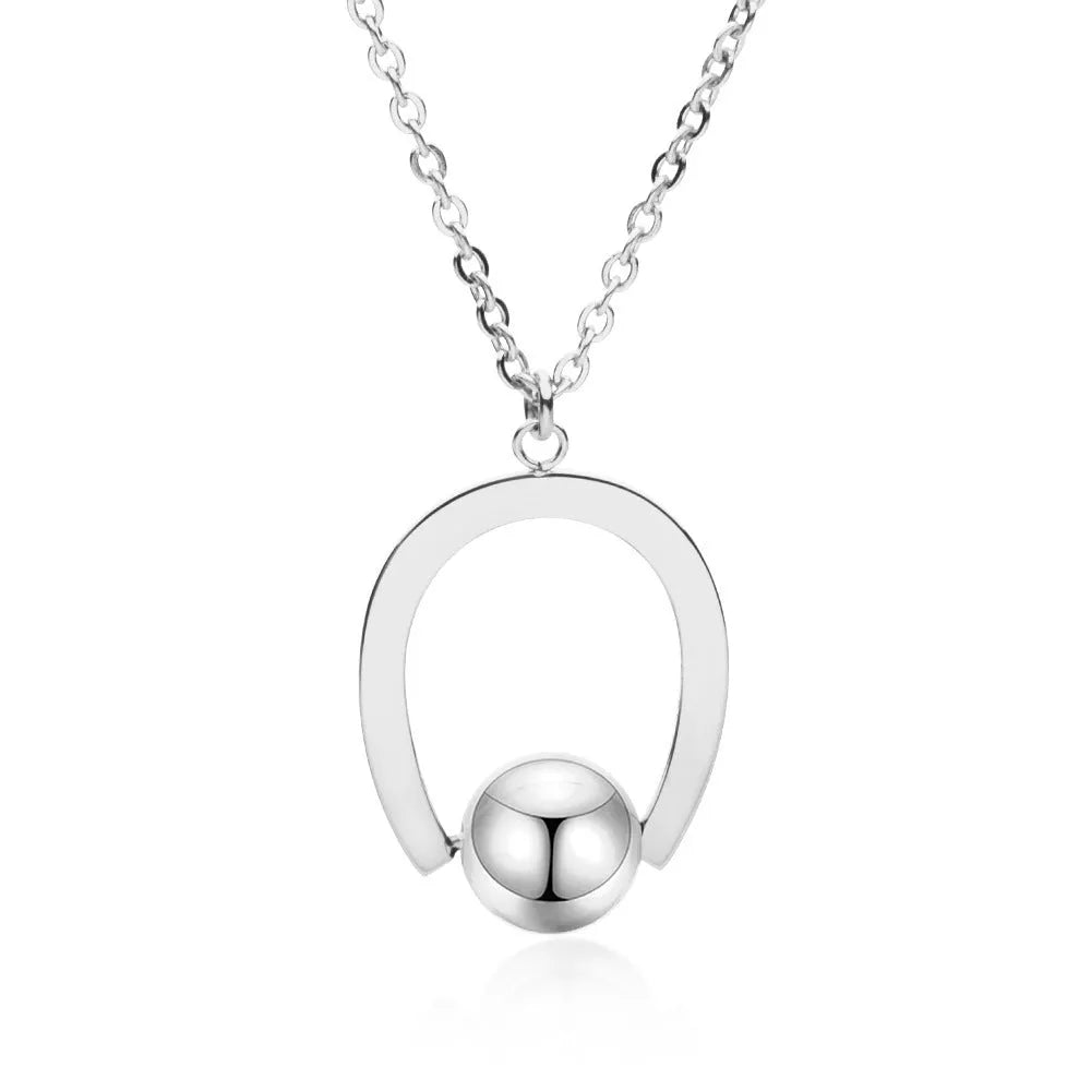Stainless steel bead chain necklace with geometric pendant on cross chain
